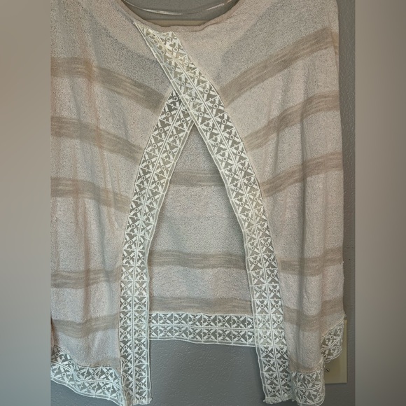 Free People 'Pebble Dash' Long Sleeve Sheer Open Back Lace Trim BOHO Cottagecore - Picture 6 of 8